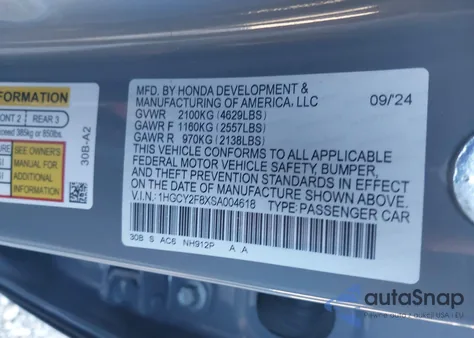 2025 Honda Accord Hybrid Touring z USA, uszkodzony, nr VIN 1HGCY2F8XSA004618